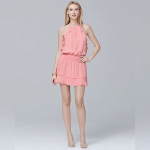 NWOT PARKER Pink halter ruffle hem mini flutter silk dress size US medium